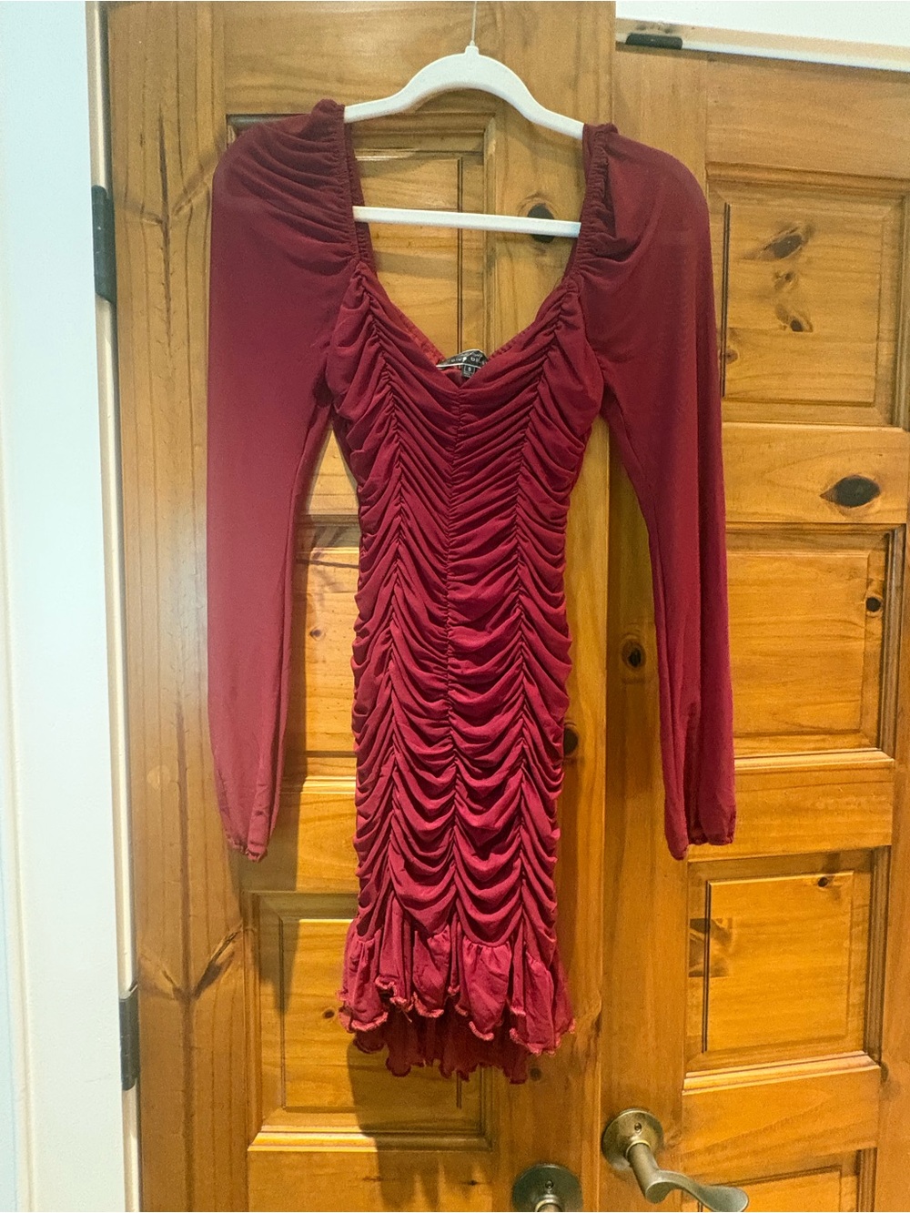 Blue Blush Burgundy Ruched Long-Sleeve Mini Dress